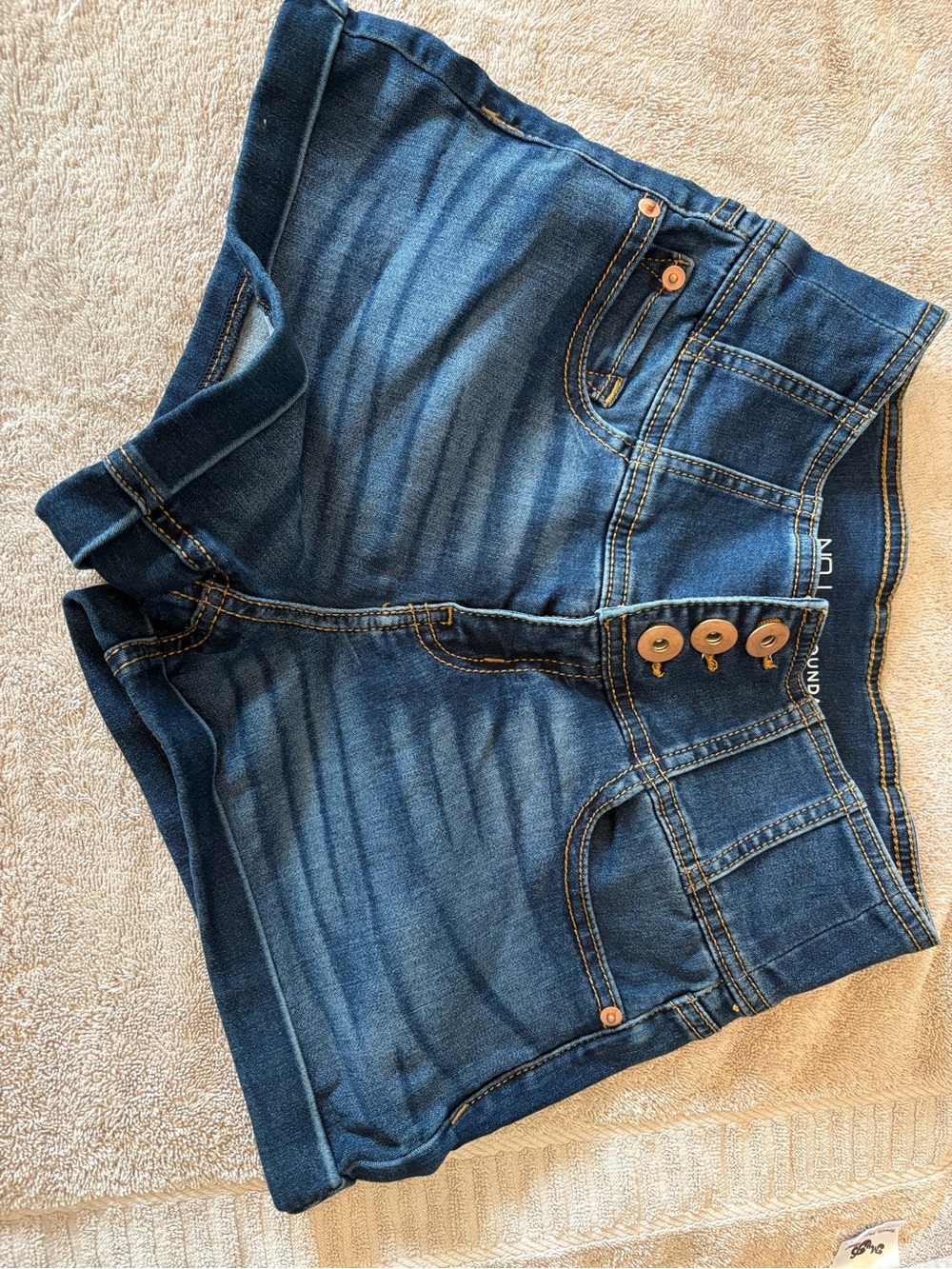 No Boundaries Indigo Blue Denim Shorts with Contrast Stitching